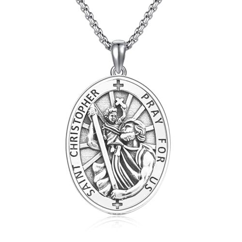 925 Sterling Silver Patron Saint Medal Necklace Catholic Protection Pendant Amulet Religious Jewelry for Men Women