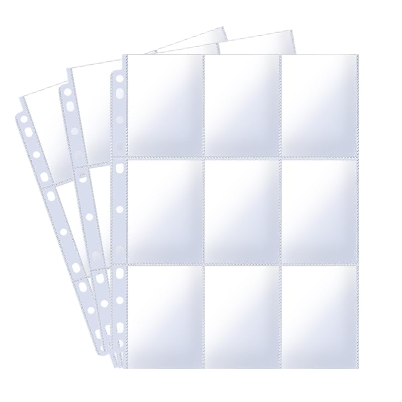 HUAFENGSH 9 Pocket Card Sleeves Binder Sheets for 3 Ring Binder, 1224 Pockets Double-Sided Transparent Trading Card Pages Sleeves for Sports, MTG, Baseball, Game, Business (68 Pages)