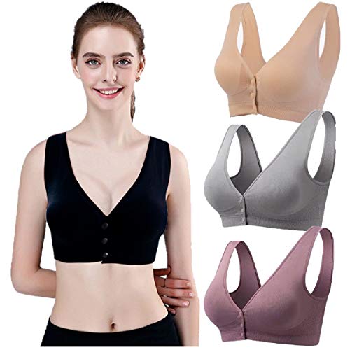 MIXZONES Daily Bras Beauty Front Snap Closure Comfort Evolution Wire Free Bra with Removable Paddded (XXL 36CD 38AB 38BC, Black)