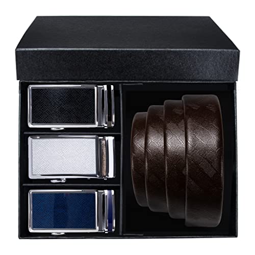 Cow Leather Formal Men Belt Vintage Automatic Buckles Suit Dress Business Waistband Gift Boxed Mens Belts Set (Color : Brown Size : 110cm) (Brown 120cm)