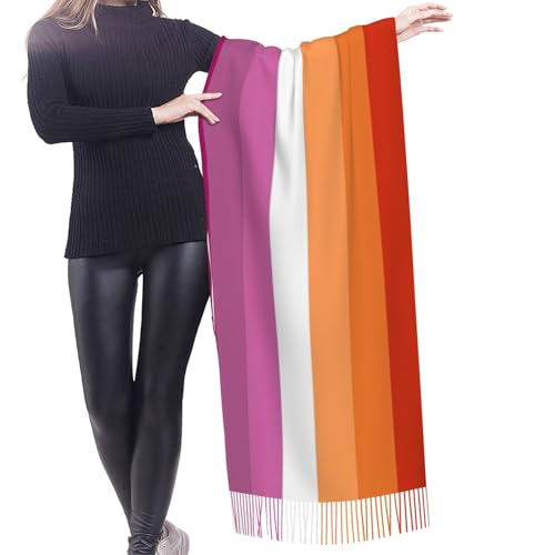 Lesbian Pride Flag Scarf With Tassel For Women Large Warm Shawls Wraps Cashmere Scarves Blanket For Fall Winter 27 * 77 Inches3