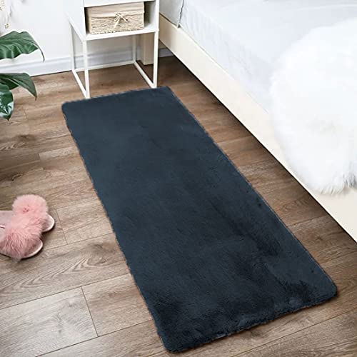 Image of Luxe Home Rabbit Fur Soild RunnerSuper Soft, Anti-Slip, Washable, Rectangle, for Livingroom Rug, in Bedroom Bedside Runner (Anthra, 2x5 Feet)
