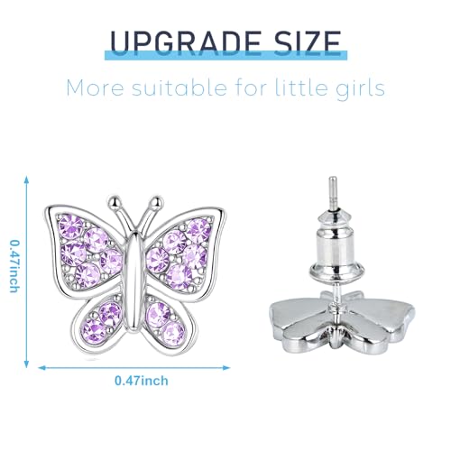 Image of Crystal Butterfly Earrings,Inlaid with Zirconia,Hypoallergenic Children's Diamond Silver Earrings,Birth Gift Birthday Valentine's Day Mother's Day Graduation Gift