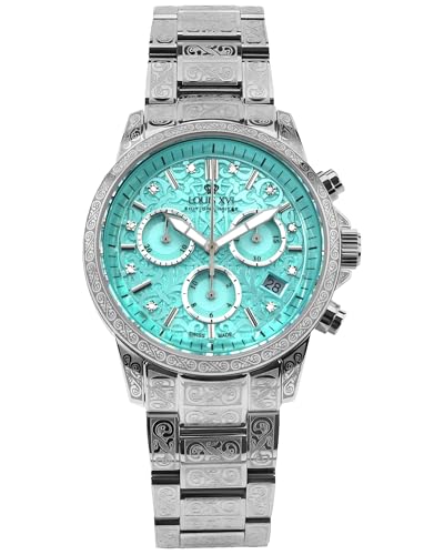 LOUIS XVI Palais Royale Femme 6025 - Ø 38 mm - Damen Uhr - Wasserdicht - Armband Silber - Zifferblatt Minty Green mit Diamanten - Schweizer Quarzwerk