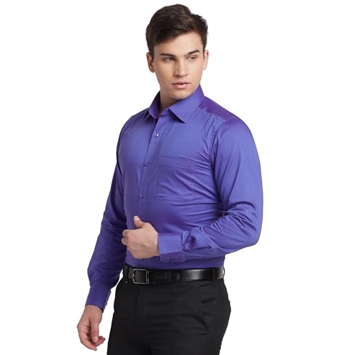 Image of Raymond Men's Solid Pattern Contemporary Fit Pure Cotton Full Sleeve Semi Cut Away Collar Formal Shirt