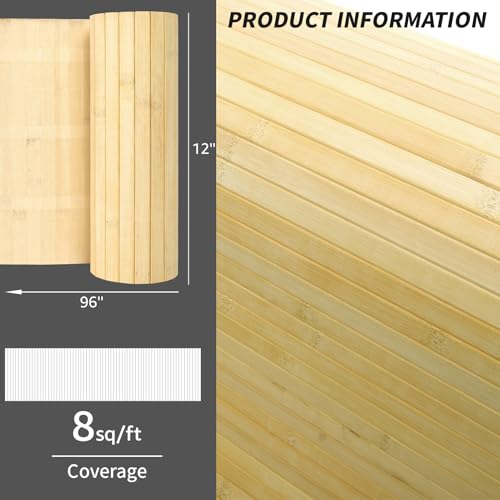 Image of Art3d 12 x 96 in Pole Wrap Natural Bamboo Wall Panel, 2-Pack, Raw