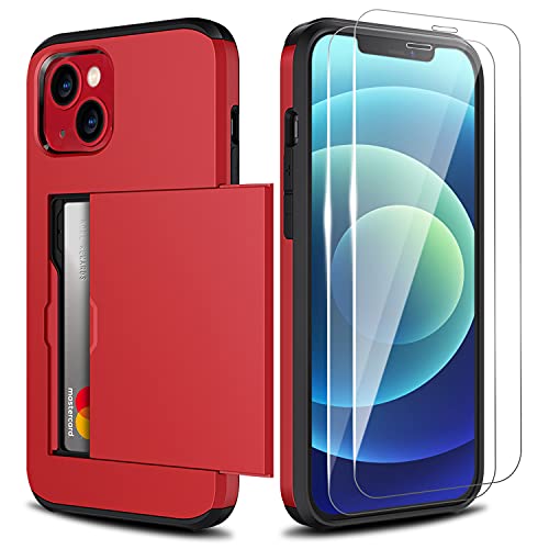 ZUSLAB Coque Portefeuille Compatible avec iPhone 13 2021, Étui pour Téléphone avec Porte-Cartes, Case Antichoc Anti-Rayures, avec Protecteurs D'écran en Verre Trempé [x2Pack] Rouge Cover