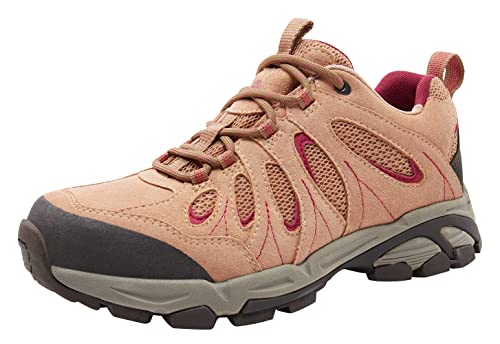 CAMEL CROWN Women's Hiking Shoes Outdoor Leather Breathable Lightweight Sneaker Low Cut for Walking Trekking Naked Pink