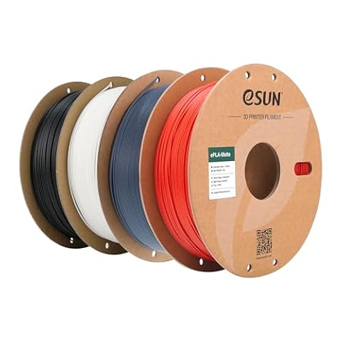 eSUN Upgraded Matte PLA Filament 1.75mm, Matte PLA 3D Printer Filament, Shine-Free Color,1KG per Spool, 4 Spools for 3D Printers,Matte Deep Black and Milky White and Deep Grey and Fire Engine Red
