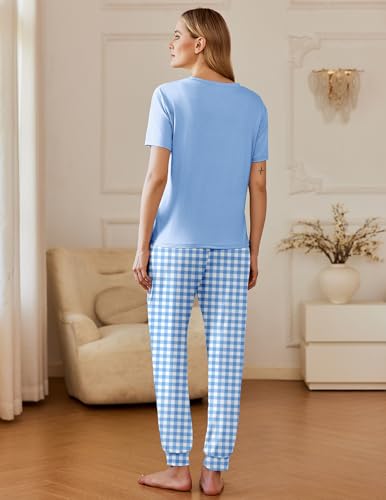 Image of Ekouaer Pajamas for Women Set 2 Pack Lounge Set Short Sleeve Pjs Joggers Long Pants Loungepwear with Pockets