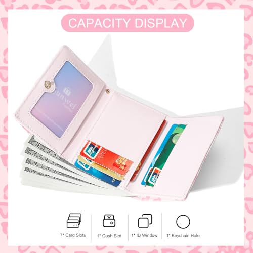 Sunwel Fashion Girls Cute Leopard Print Wallet Small Wallet Card Holder ID Window for Women (PINK LEOPARD)2