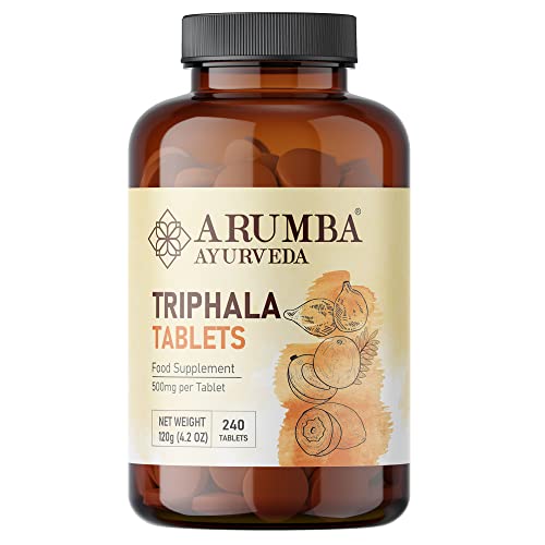 Arumba Ayurveda Triphala Tablets 240 Tablets, 500 mg per Tablet, Made with Pure Amalaki Powder, Haritaki Powder, Bibhitaki Powder