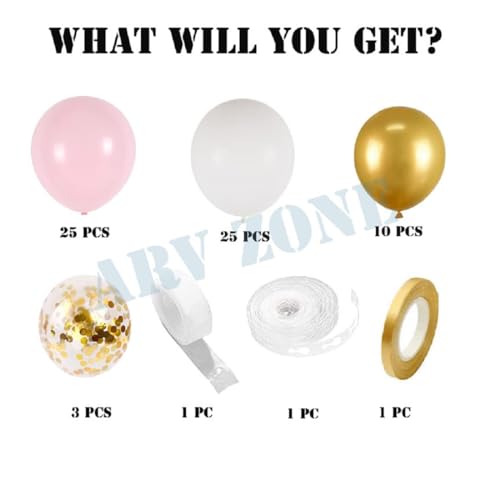 Image of Balloon Arch Kit, 66 pcs Baby Pink White Gold Balloons Garland Kit for Birthday Wedding Anniversary Baby Shower Valentine Welcome Girl Women Party Decoration (Pink Chrome Garland)