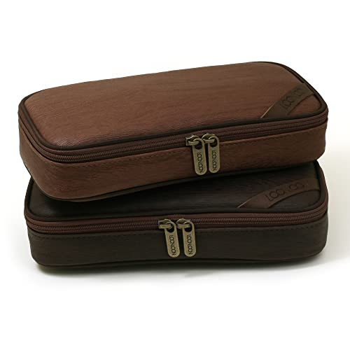 Image of LOONLOON 664 Wood Pencil Case Dark Brown - Large Capacity Multi-Section Pen Pouch with Divider for School, College, Office, Student Stationery Organizer