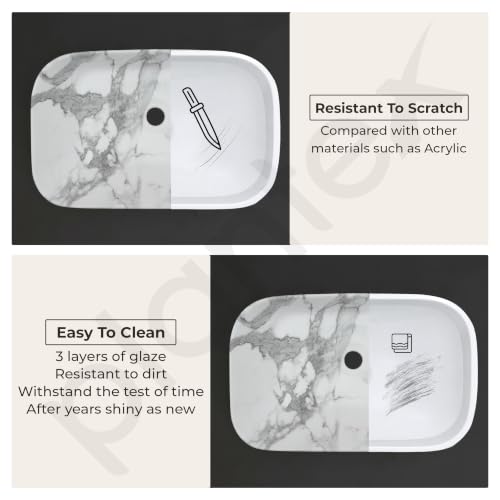 Image of Plantex Ceramic Tabletop Washbasin for Bathroom /Designer Counter Top Hand Wash Basin /Rectangle Bathroom Sink for Home /Office (21.5x14x5 Inch -Marble Finish)