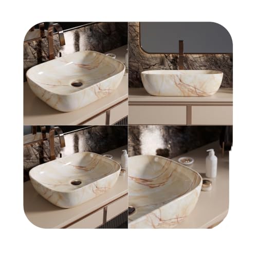 Image of Designer Ceramic Wash Basin For Bathroom | Over Counter Bathroom Basin | Counter Top Bathroom Sink | Wash Basin For Restaurant, Hotel (18 x13 x 5 Inch) (146)