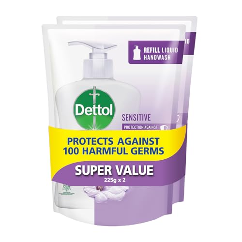 Dettol Handwash Liquid Refill Sensitive Lavender & White Musk Fragrance Kills 99.9% Germs Dermatologically Tested Antibacterial Handwash With Plant Derived Cleansers 2x225g