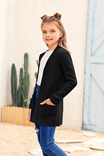 Image of Girls Cardigan Kids Open Front Oversized Sweater with Pockets | Casual Cardigans, Soft Knit, Long Sleeve, Uniform Cardigan for Girls, 7-14 Years