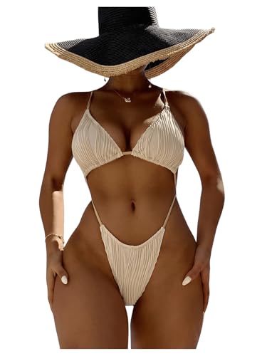 OYOANGLE Women's Sexy One Piece Swimsuit Criss Cross String Bikini Swimsuits Thong Bathing Suits