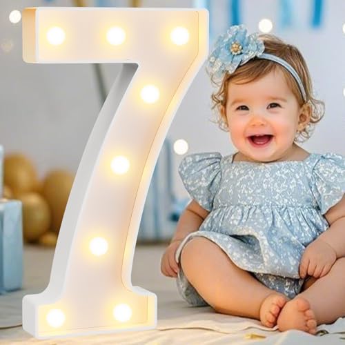 Image of Pooqla Large Light Up Numbers for 7th Birthday Decorations, 12.6 in Tall White Plastic Marquee Numbers Sign Party Decorations, Gift for Girls Boys Night Light Wedding Anniversary Decor, Big Number 7