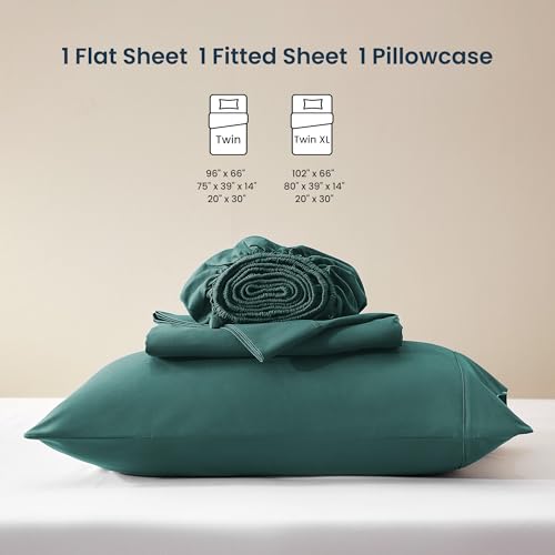 SLEEP ZONE Nanotex Super Soft Cooling Twin Bed Sheets Set for Kids 3 Piece - Easy Care Fitted Flat Sheet & Pillowcase Sets - Wrinkle Free, Fade Resistant, Deep Pocket 16" (Teal, Twin)