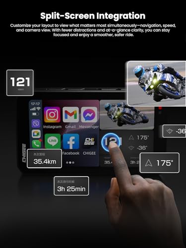 Image of CHIGEE AIO-5 EVO Motorcycle Smart Riding System, Wireless CarPlay & Android Auto, Dual 1080P Front & Rear Dash Cam, Blind Spot Detection (BSD), 5 inch Waterproof Display, Parking Mode