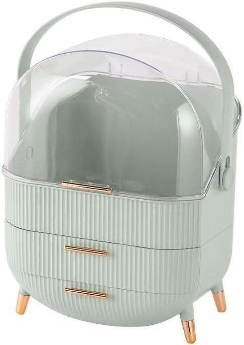 Makeup Organizer,Skincare Organizer with 2 Drawers and Transparent Cover,Cosmetic Display Case for Vanity Organizer and Bathroom Countertop Storage.(White) (Peppermint green)