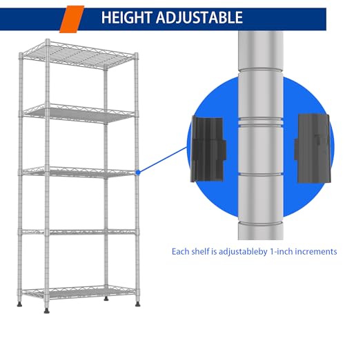 Image of REGILLER 5-Wire Shelving Metal Storage Rack Adjustable Shelves,Standing Storage Shelf Units for Laundry Bathroom Kitchen Pantry Closet(Silver,11.8 inch D x 21.2 inch W x 53.5 inch H)
