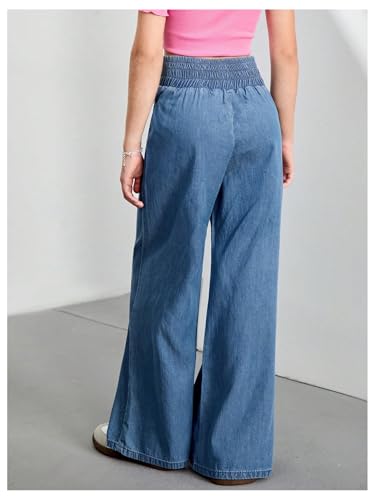 GORGLITTER Girl's Wide Leg Jeans Smocked High Waist Loose Denim Pants2