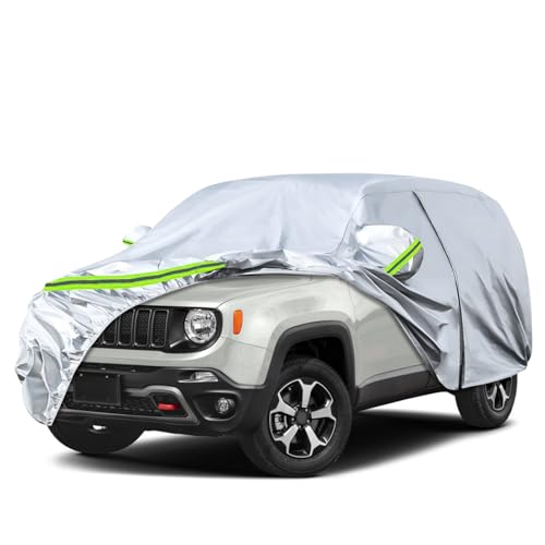Image of Waterproof Car Covers Replace for 2015-2025 Jeep Renegade, 6 Layers Silver All Weather Car Cover with Zipper Door & Windproof Bands for Snow Rain Dust Hail Protection