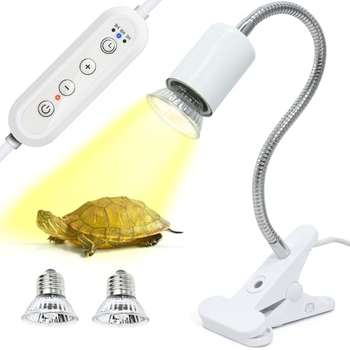 BINANO Timed Heat Lamp with Dual 50W UVB UVA Bulbs for Reptiles Turtles Tortoises and Puppies: Adjustable Heat Switch 360 Adjustable Angle Strong Clips Ideal for Aquarium Tanks and Basking