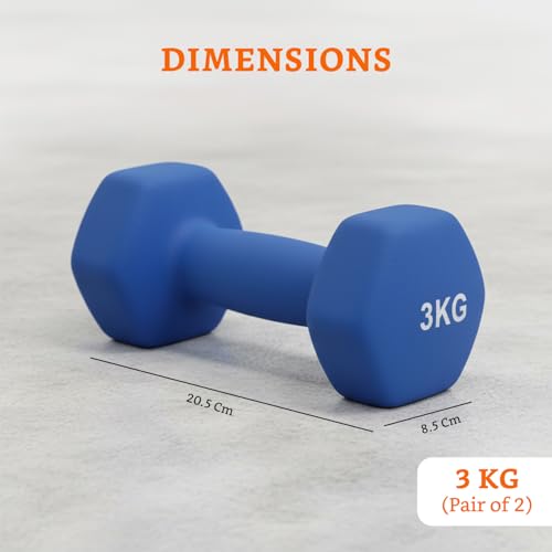 Image of Amazon Brand - Solimo Neoprene Dumbbell 3 Kg, Set of 2 (Blue)