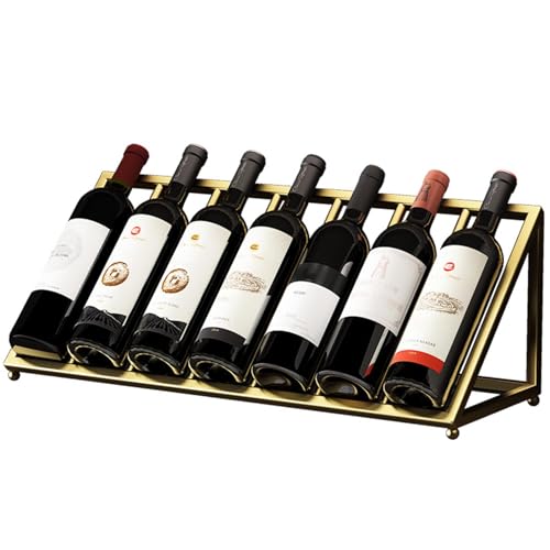 Tabletop Wine Rack Holder - Gold Countertop Wine Bottle Holder - Metal Freestanding Liquor Bottle Display Shelf - Geometric Design for Table Top Wine Bottle Storage Rack