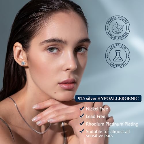 Jewelry Moissanite Stud Earrings For Women, 0.2-8CT Four-Prong S925 Sterling Silver Unisex Earring, (D Color VVS1 Clarity Moissanite) Hypoallergenic 14K White Gold/Gold Plated Earrings For Men Women Gift2