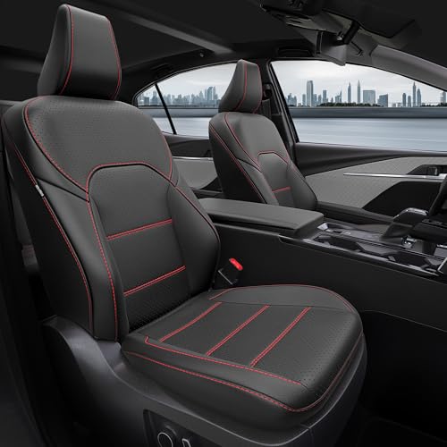 FEINEPRO for Toyota Camry Seat Covers LE SE 2025 2026 - Custom Fit Car Seat Covers Full Set, Leather Seat Covers for Cars, Waterproof Car Seat Cover, Black Red