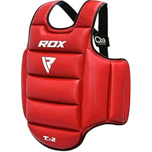 RDX Boxing Chest Guard Reversible, Kickboxing MMA Muay Thai Body Protector, Sparring Training Punching, Adjustable Shield, Martial Arts Upper Belly Rib Pad, Taekwondo Vest (Red, L/XL)