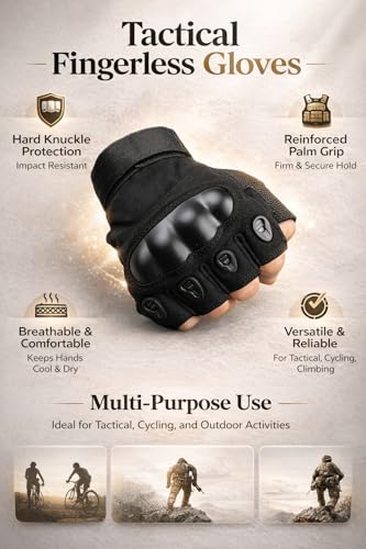 Image of Gloves for Men Bike Riding Half Finger | Hard Knuckle Protection, Breathable & Adjustable Wrist Strap | Hand Gloves for Bike Riding /Cycling, Gym | Army Green - 1 Pair (Black)