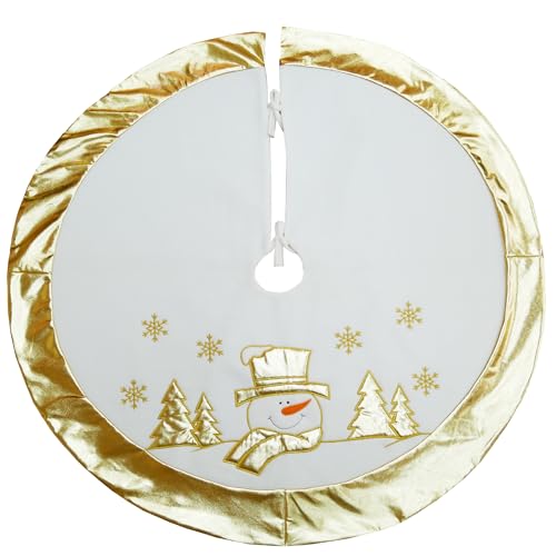Dia-36-Golden-Luxury-Snowman-Christmas-Tree-Skirt-Elegant-Embroidered-Snowman-Character-and-Golden-White-Snowflakes-with-Exquisite-Golden-Border-Holiday-Decoration-for-Christmas-Tree-Ornament Dia 36 Golden Luxury Snowman Christmas Tree Skirt Elegant Embroidered Snowman Character and Golden White Snowflakes with Exquisite Golden Border Holiday Decoration for Christmas Tree Ornament