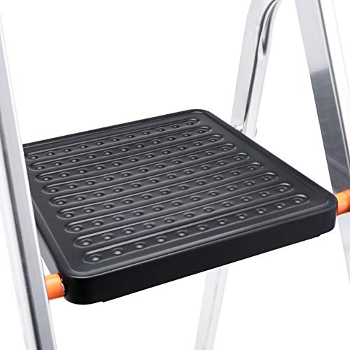 AmazonBasics Folding Step Ladder - 5-Step, Aluminum with Wide Pedal, Silver and Black