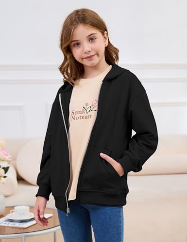 Flygo Unisex Boys Girls Hoodie Sweatshirt Full Zip Up Casual Long Sleeve Solid Jacket Kids Lightweight Outwear with Pockets2