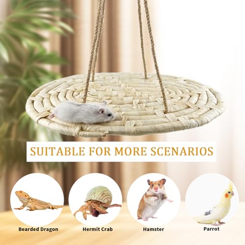Image of FlidRunest Bird Swing Hammock Bed, Natural Corn Woven Parrot Hammock Swing Mat, Hanging Bird Climbing Perch Mat, Relieve Boredom Chewing Toy for Birds Parakeets Lovebirds Cockatiels Conure, yellow