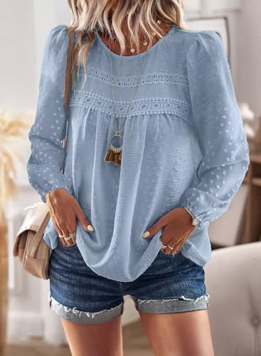 Image of Falechay Womens Tops Flowy Boho Dressy Casual Lace Cute Long Sleeve Shirts