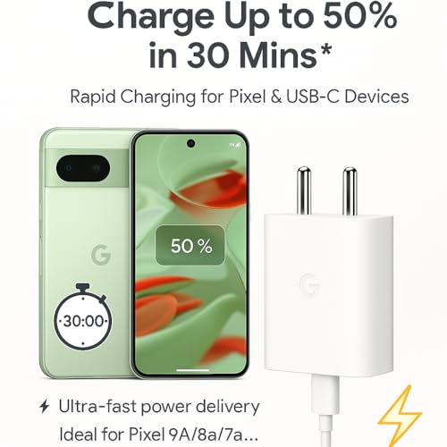 Image of 30W PD 3.0 Type C Fast Charger Adapter Compatible with Google Pixel 9a /9 /Pro /Xl /Fold, Pixel 8a /8 /7a,7 /6a /6 /5 /4 /Chromebook, Pad /Tablet, 30w USB C Quick Charging Support Rapidly for Pixel Phones, White
