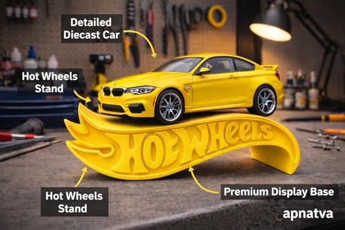 Image of 1:64 Diecast Car Display Shelves | Table Stand Toy Car Stand for Kids & Collectors | Black Steel Mini Car Rack for Home & Office Decor | (Pack of 5) (No Car Included) (Yellow)