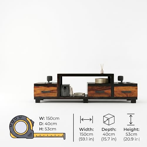 Image of Essentia Rosewood Shessham Wood 3 Drawer, Solid Wood TV Entertainment Unit Living Room & Office (Finish - Walnut Finish)
