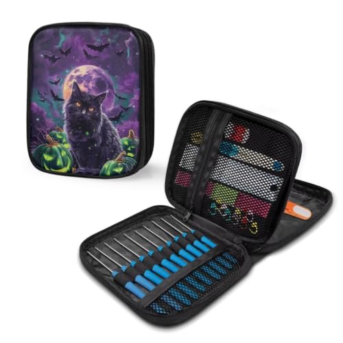 Image of Vanideaoty Black Cat Crochet Hook Case Halloween Crochet Hook Organizer