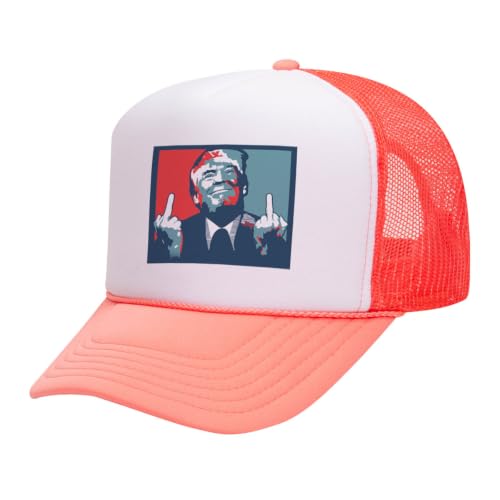 Image of TeesAndTankYou Trump Middle Fingers Foam Trucker Cap Adjustable Mesh Back Hat