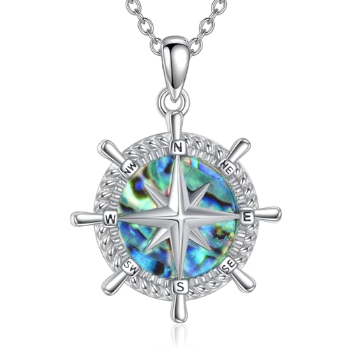 Rudder Necklace 925 Sterling Silver Voyage Pendant Abalone Shell Jewelry Gifts for Women Men