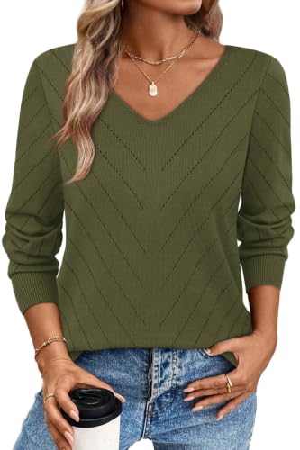 Image of WIHOLL Sweaters for Women V Neck Casual Knit Long Sleeve Tops Lightweight Pullover Clothes Fall Fashion Outfits 2026