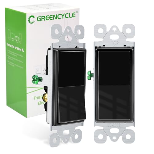 Greencycle Black 3 Way Light Switch,2 Pack Three Way Rocker Paddle Switch